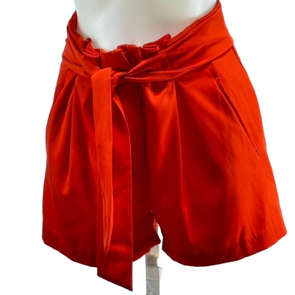 ROLYPOLY Women's High-Waisted Red Shorts Belted Stretch Cotton Blend Zips Size M